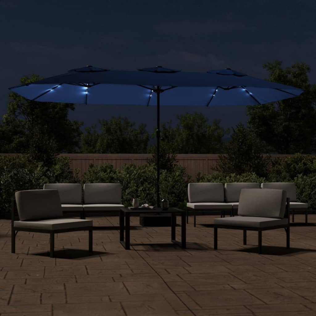 vidaXL Parasol à double tête avec LED bleu azuré 449x245 cm