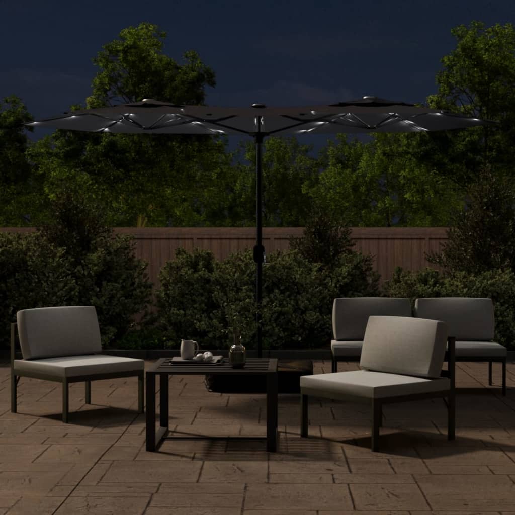 vidaXL Parasol à double tête avec LED noir 316x240 cm