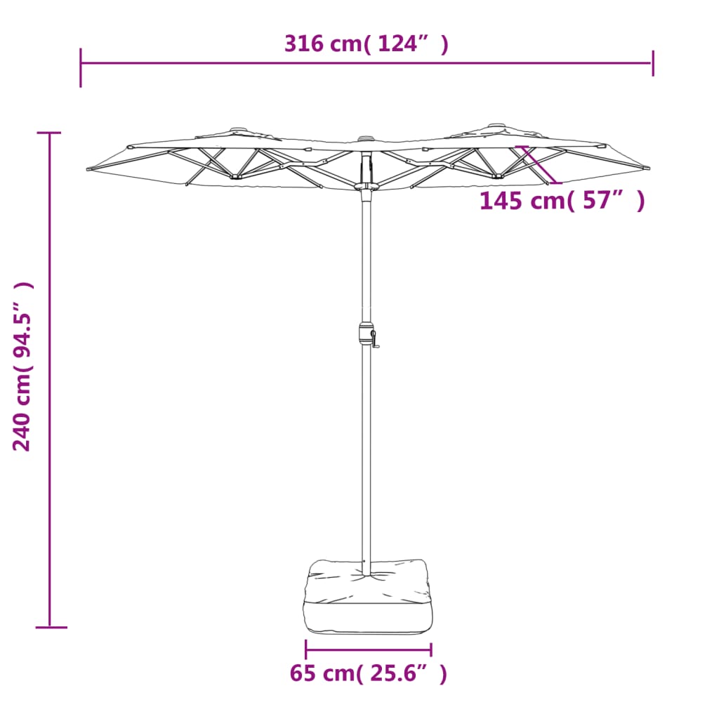 vidaXL Parasol à double tête avec LED noir 316x240 cm