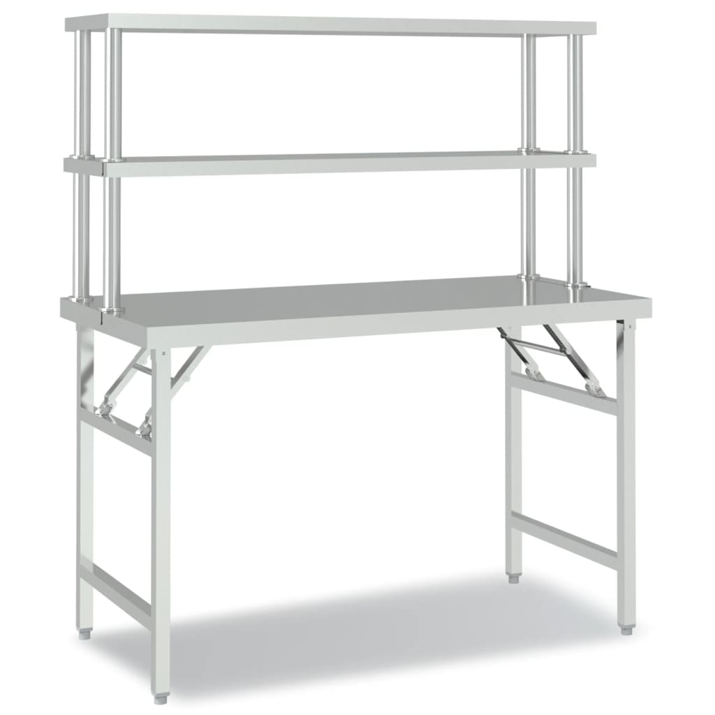 vidaXL Table de travail de cuisine avec étagère 120x60x145 cm Inox