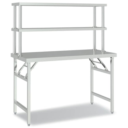 vidaXL Table de travail de cuisine avec étagère 120x60x145 cm Inox