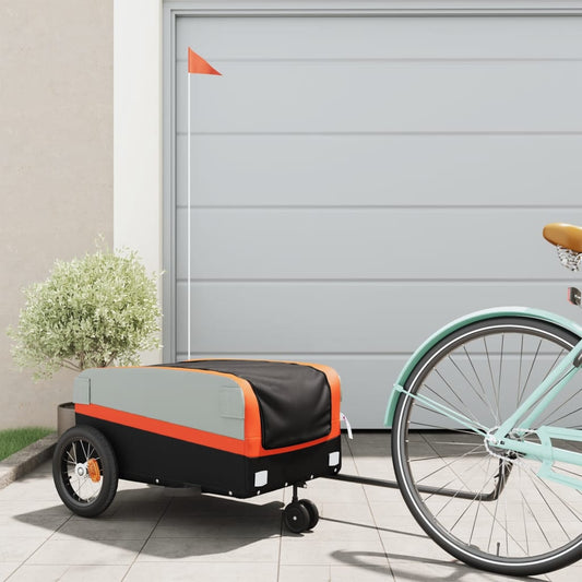 vidaXL Remorque de vélo noir et orange 30 kg fer