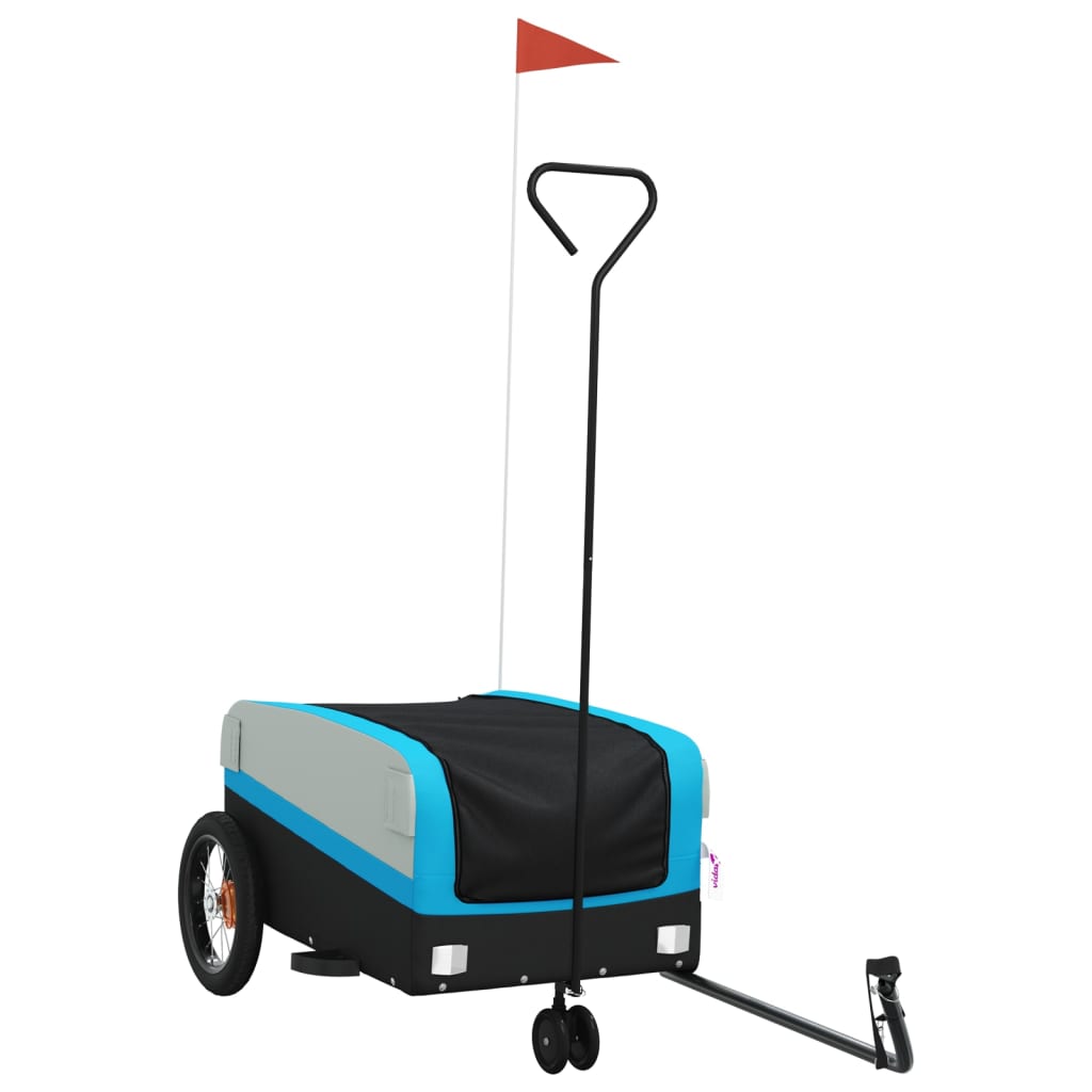 vidaXL Remorque de vélo noir et bleu 30 kg fer