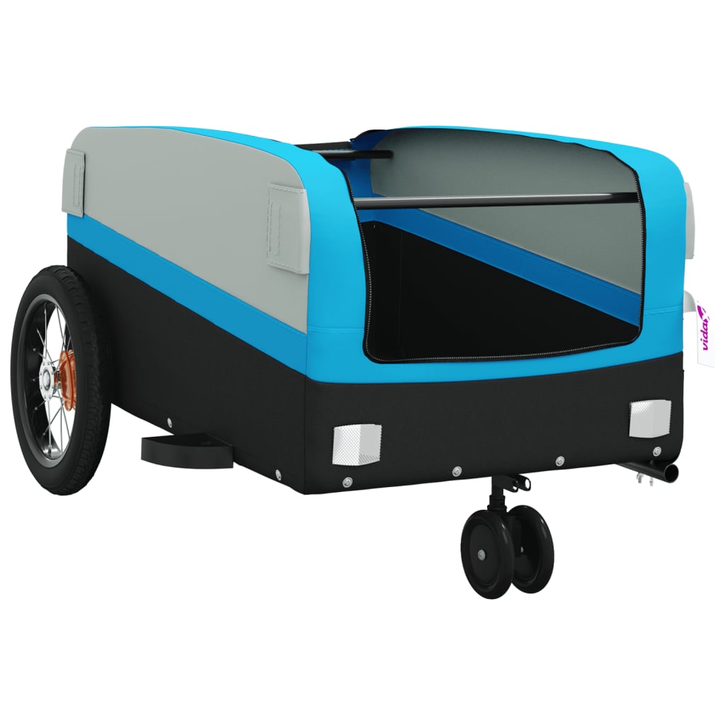 vidaXL Remorque de vélo noir et bleu 30 kg fer