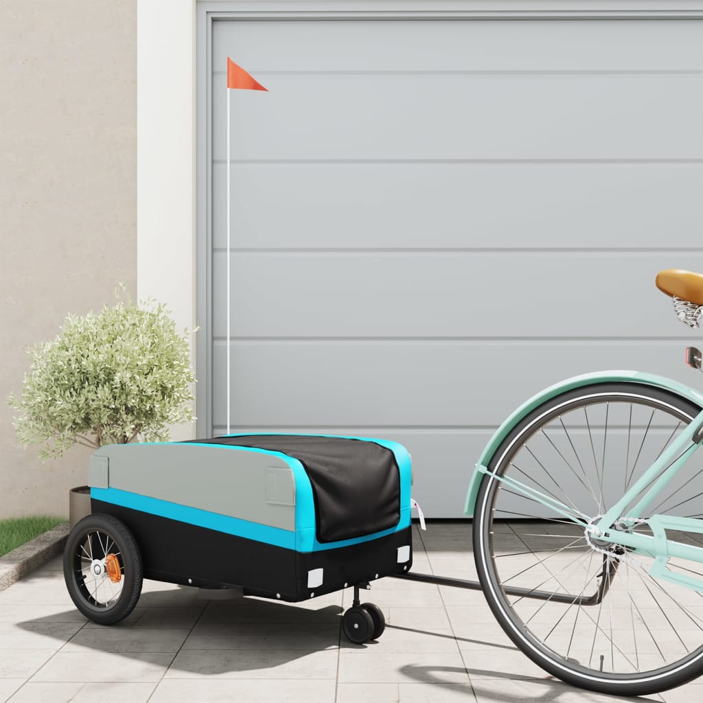 vidaXL Remorque de vélo noir et bleu 30 kg fer