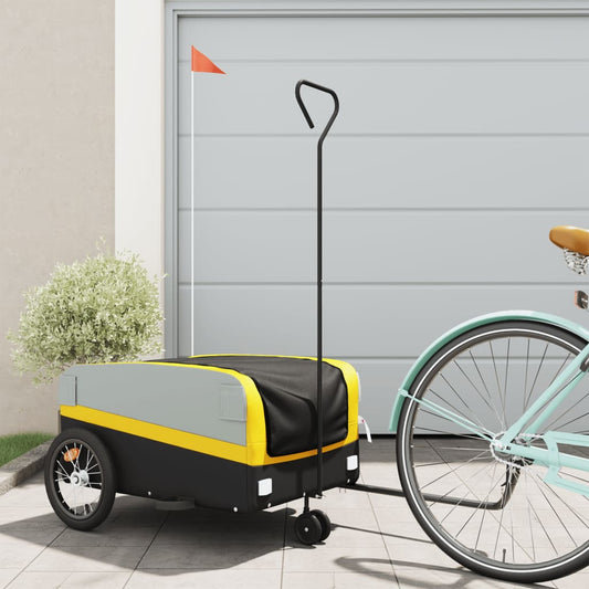 vidaXL Remorque de vélo noir et jaune 45 kg fer