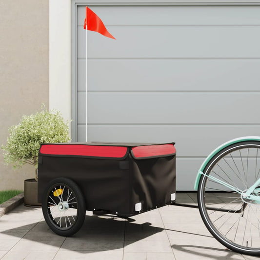 vidaXL Remorque de vélo noir et rouge 45 kg fer