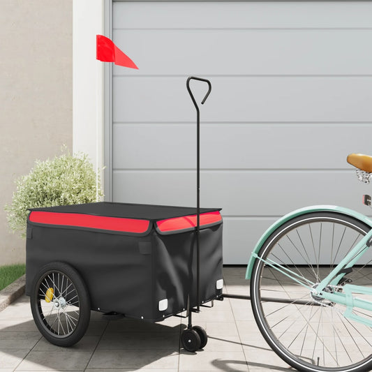 vidaXL Remorque de vélo noir et rouge 30 kg fer