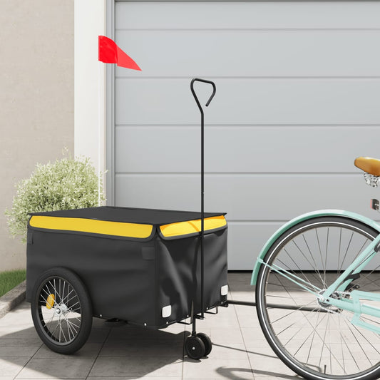 vidaXL Remorque de vélo noir et jaune 30 kg fer