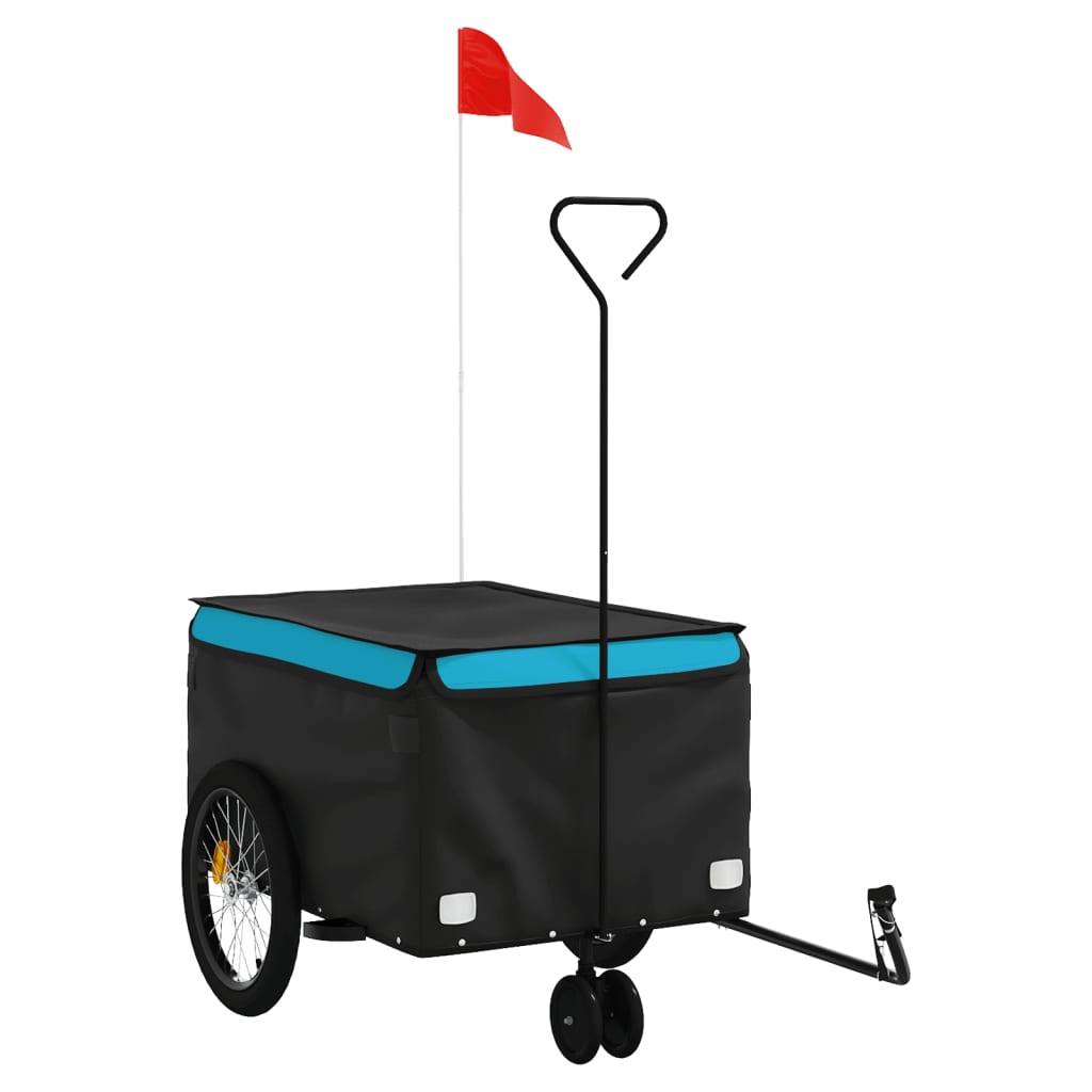 vidaXL Remorque de vélo noir et bleu 30 kg fer