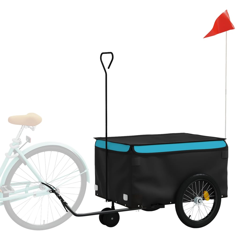 vidaXL Remorque de vélo noir et bleu 30 kg fer
