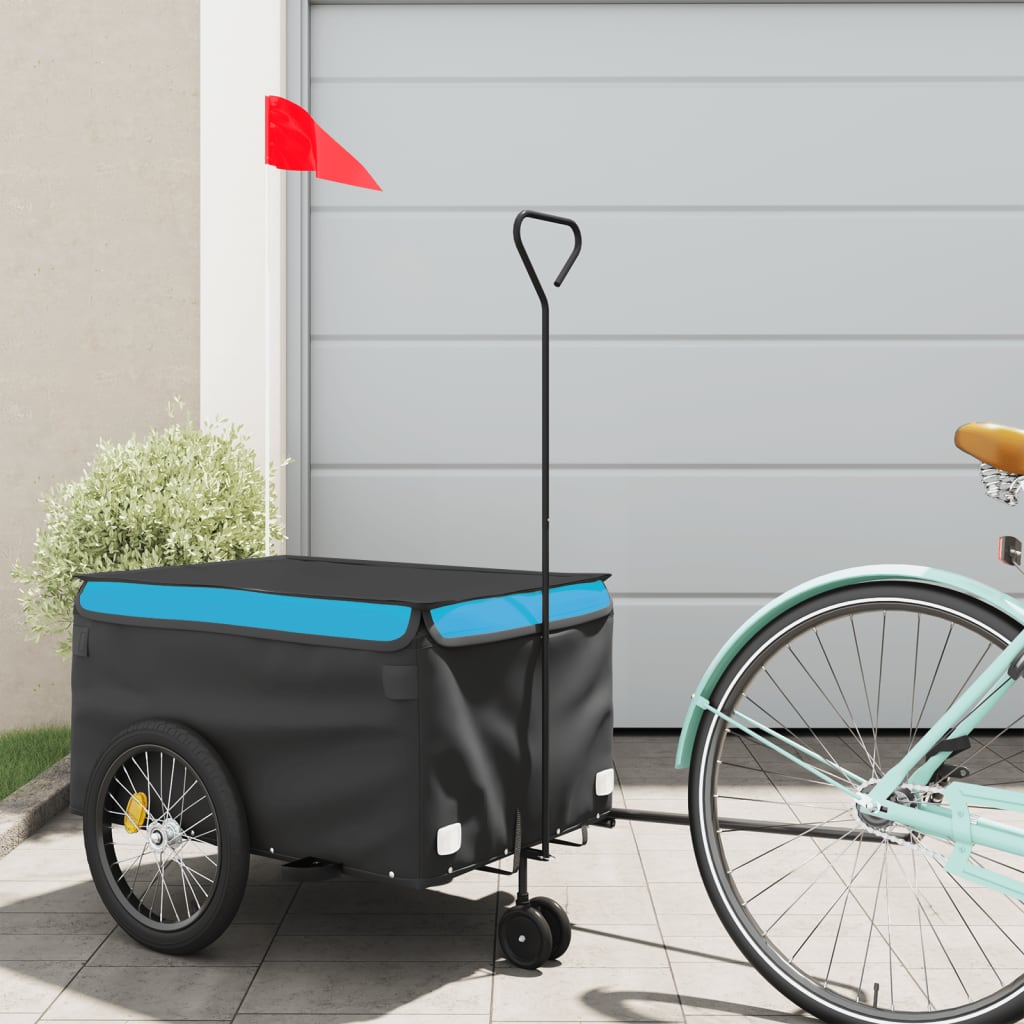 vidaXL Remorque de vélo noir et bleu 30 kg fer