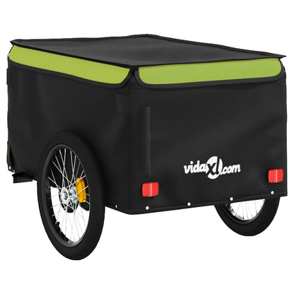 vidaXL Remorque de vélo noir et vert 30 kg fer