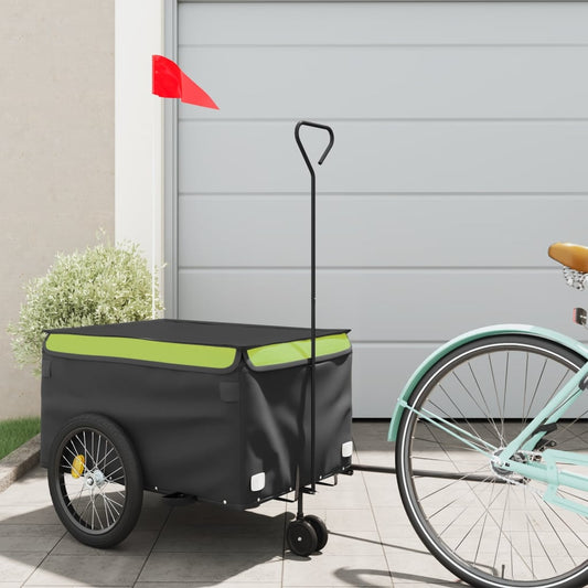 vidaXL Remorque de vélo noir et vert 30 kg fer