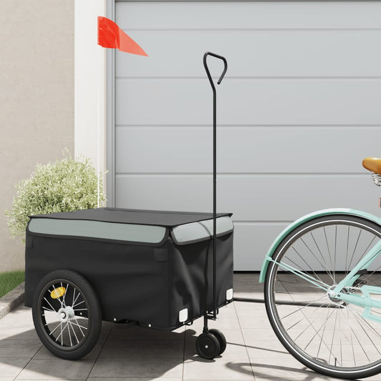 vidaXL Remorque de vélo noir et gris 45 kg fer