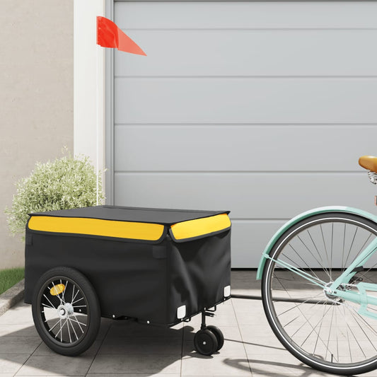 vidaXL Remorque de vélo noir et jaune 45 kg fer