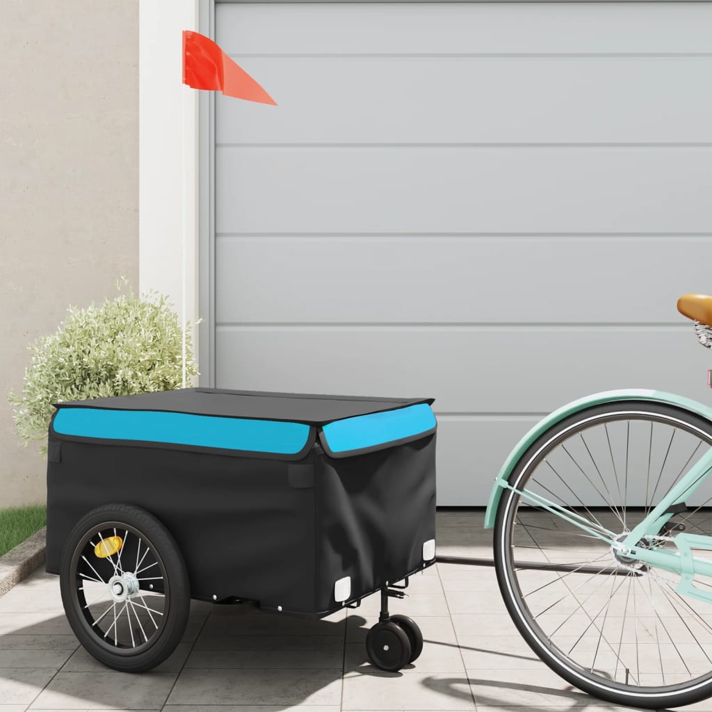 vidaXL Remorque de vélo noir et bleu 45 kg fer