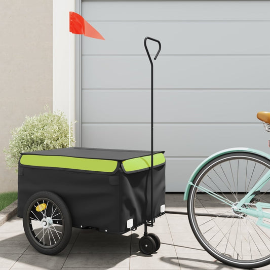 vidaXL Remorque de vélo noir et vert 45 kg fer