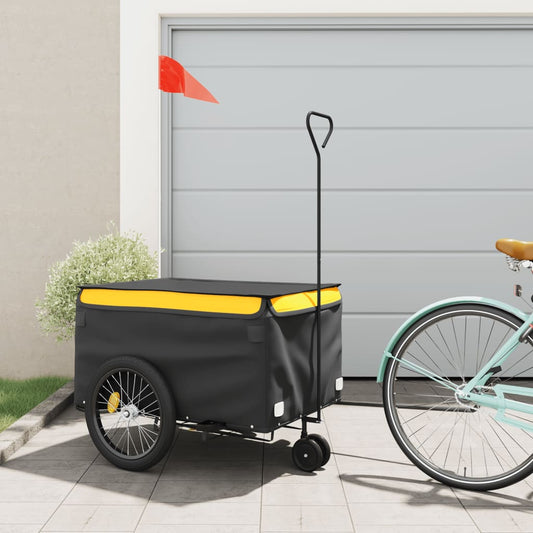 vidaXL Remorque de vélo noir et jaune 45 kg fer