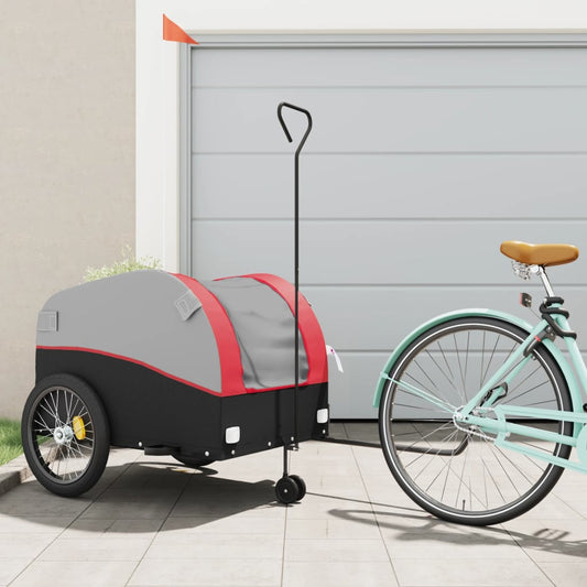 vidaXL Remorque de vélo noir et rouge 45 kg fer