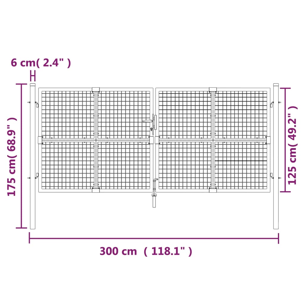 vidaXL Portal de jardin maille argenté 300x175 cm acier galvanisé