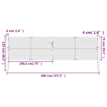 vidaXL Portail de jardin anthracite 400x125 cm acier