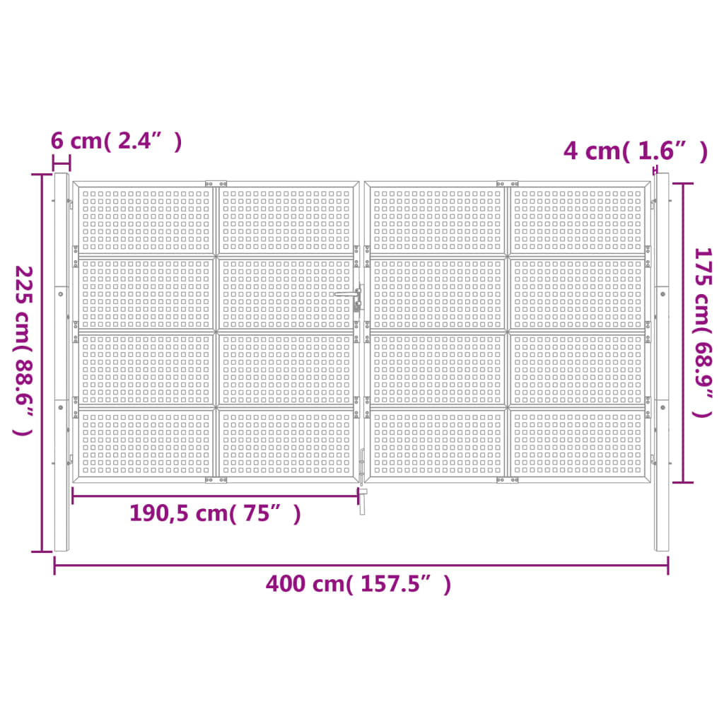 vidaXL Portail de jardin anthracite 400x175 cm acier
