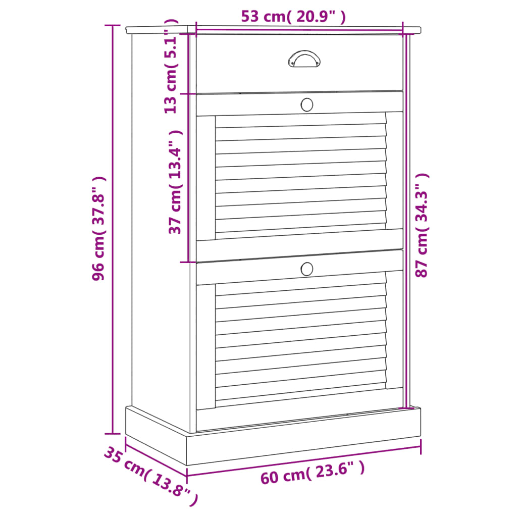 vidaXL Armoire à chaussures VIGO 60x35x96 cm blanc bois massif de pin