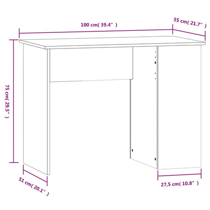vidaXL Bureau chêne fumé 100x55x75 cm bois d'ingénierie