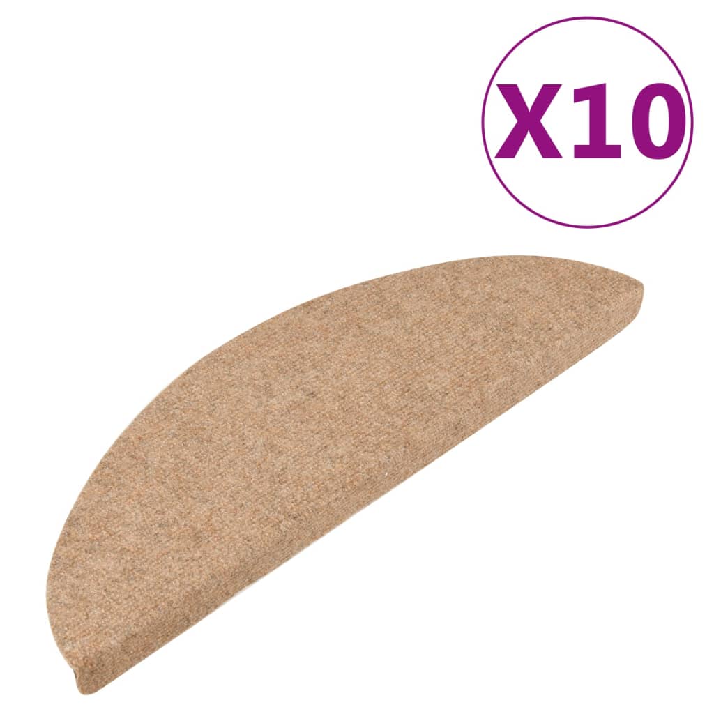 vidaXL Tapis d'escalier auto-adhésifs 10 pcs beige 65x22,5x3,5 cm