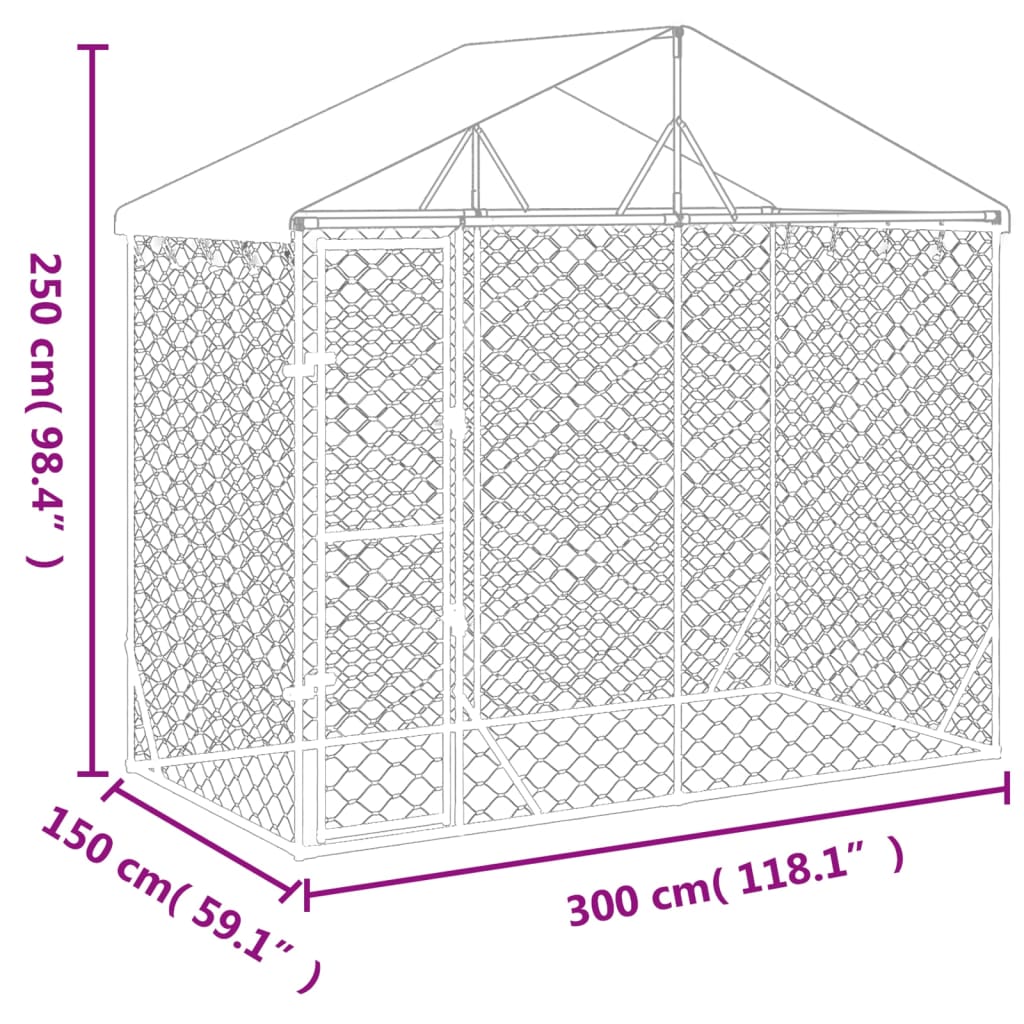 vidaXL Chenil d'extérieur pour chiens avec toit argenté 3x1,5x2,5 m