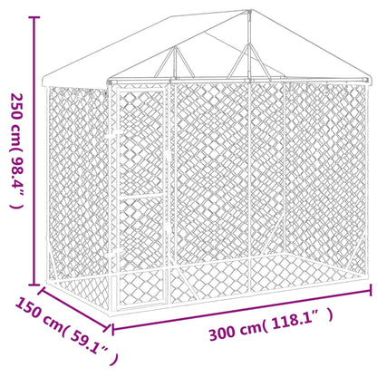 vidaXL Chenil d'extérieur pour chiens avec toit argenté 3x1,5x2,5 m