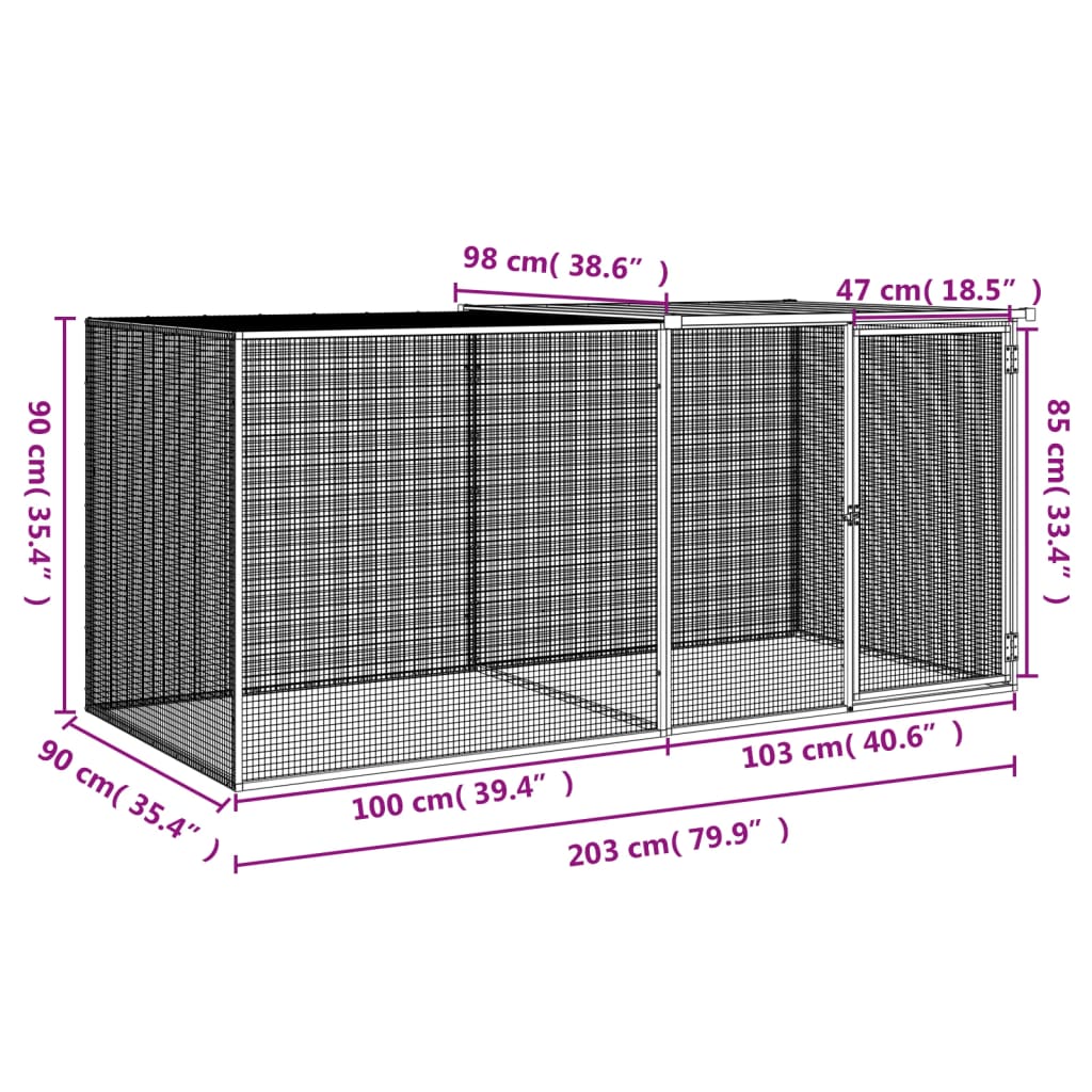 vidaXL Poulailler avec toit gris clair 203x98x90 cm acier galvanisé
