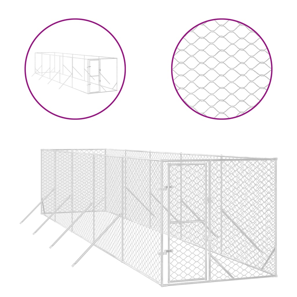 vidaXL Chenil d'extérieur pour chiens argenté 2x10x2 m acier galvanisé