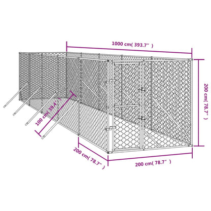 vidaXL Chenil d'extérieur pour chiens argenté 2x10x2 m acier galvanisé