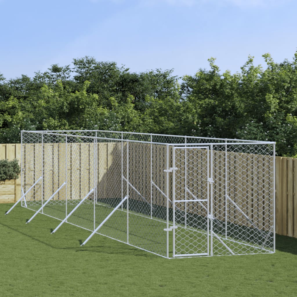 vidaXL Chenil d'extérieur pour chiens argenté 2x10x2 m acier galvanisé