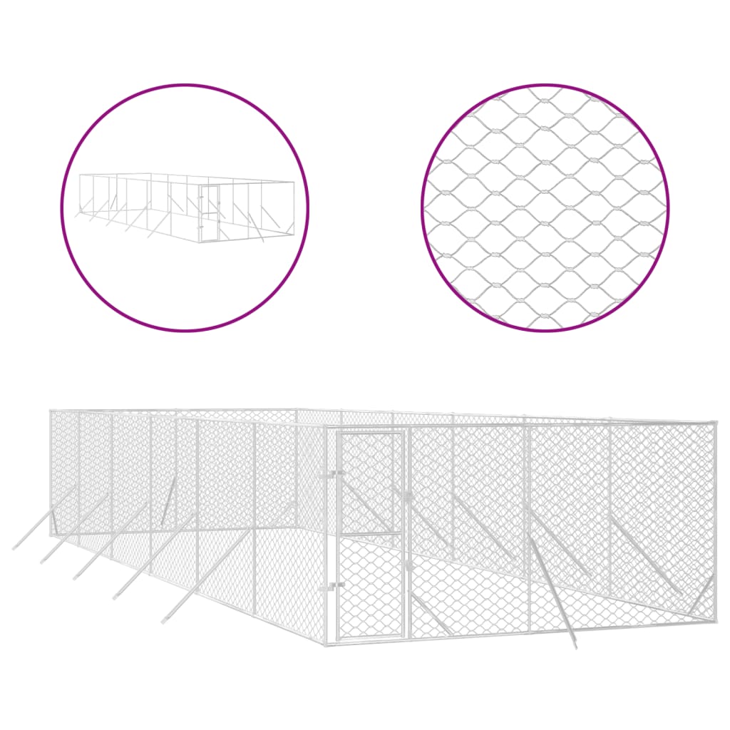 vidaXL Chenil d'extérieur pour chiens argenté 4x12x2 m acier galvanisé