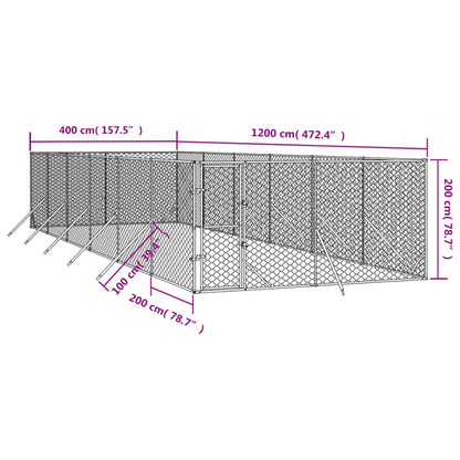 vidaXL Chenil d'extérieur pour chiens argenté 4x12x2 m acier galvanisé