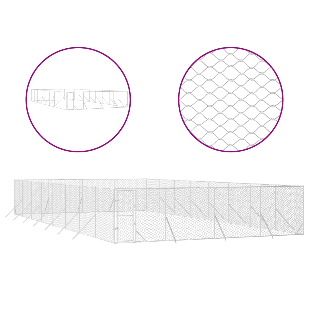 vidaXL Chenil d'extérieur pour chiens argenté 8x16x2 m acier galvanisé