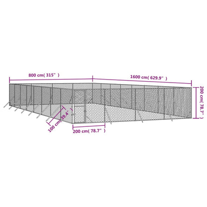 vidaXL Chenil d'extérieur pour chiens argenté 8x16x2 m acier galvanisé