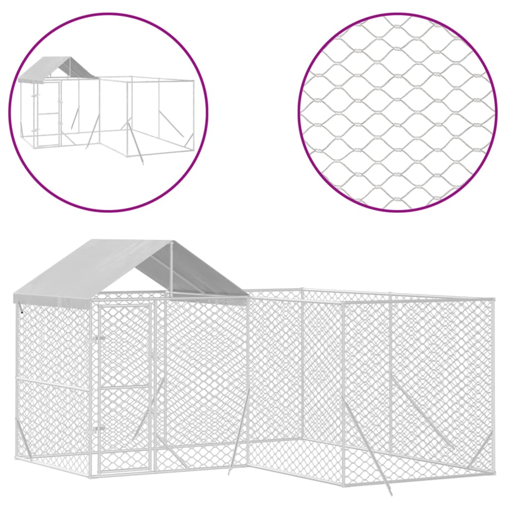 vidaXL Chenil d'extérieur pour chiens avec toit argenté 4x4x2,5 m