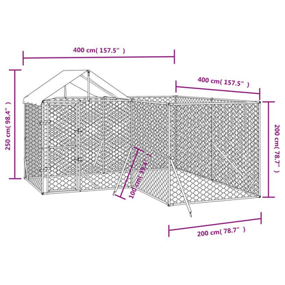 vidaXL Chenil d'extérieur pour chiens avec toit argenté 4x4x2,5 m