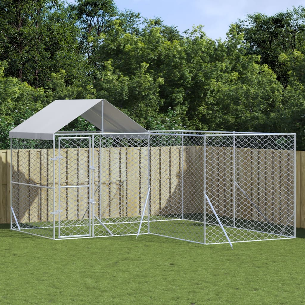 vidaXL Chenil d'extérieur pour chiens avec toit argenté 4x4x2,5 m