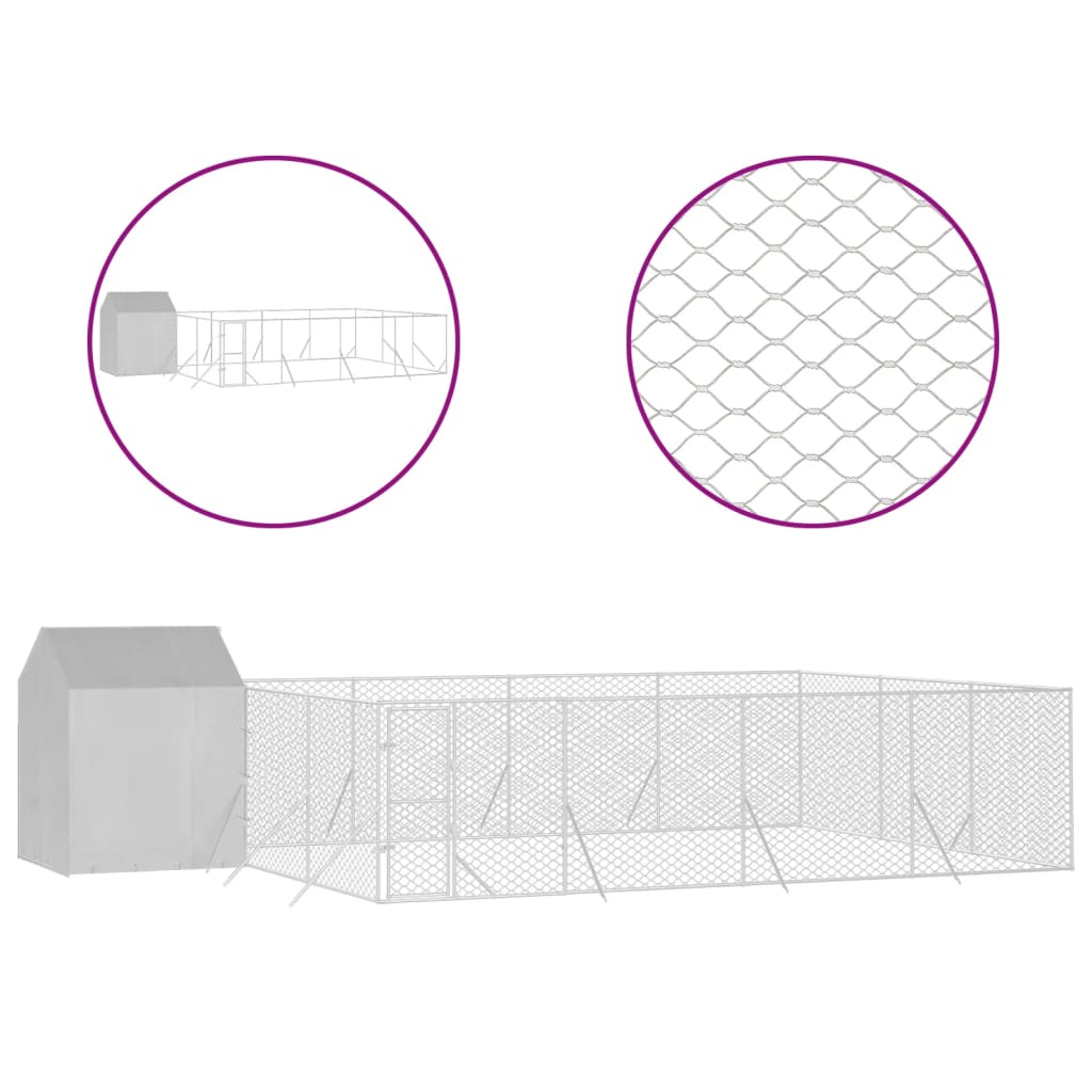 vidaXL Chenil d'extérieur pour chiens avec toit argenté 10x6x2,5 m