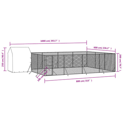 vidaXL Chenil d'extérieur pour chiens avec toit argenté 10x6x2,5 m