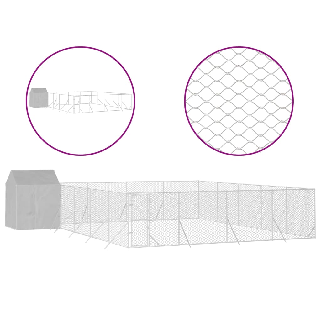 vidaXL Chenil d'extérieur pour chiens avec toit argenté 10x10x2,5 m