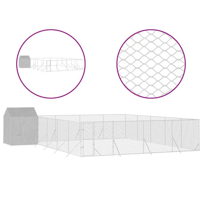 vidaXL Chenil d'extérieur pour chiens avec toit argenté 10x10x2,5 m