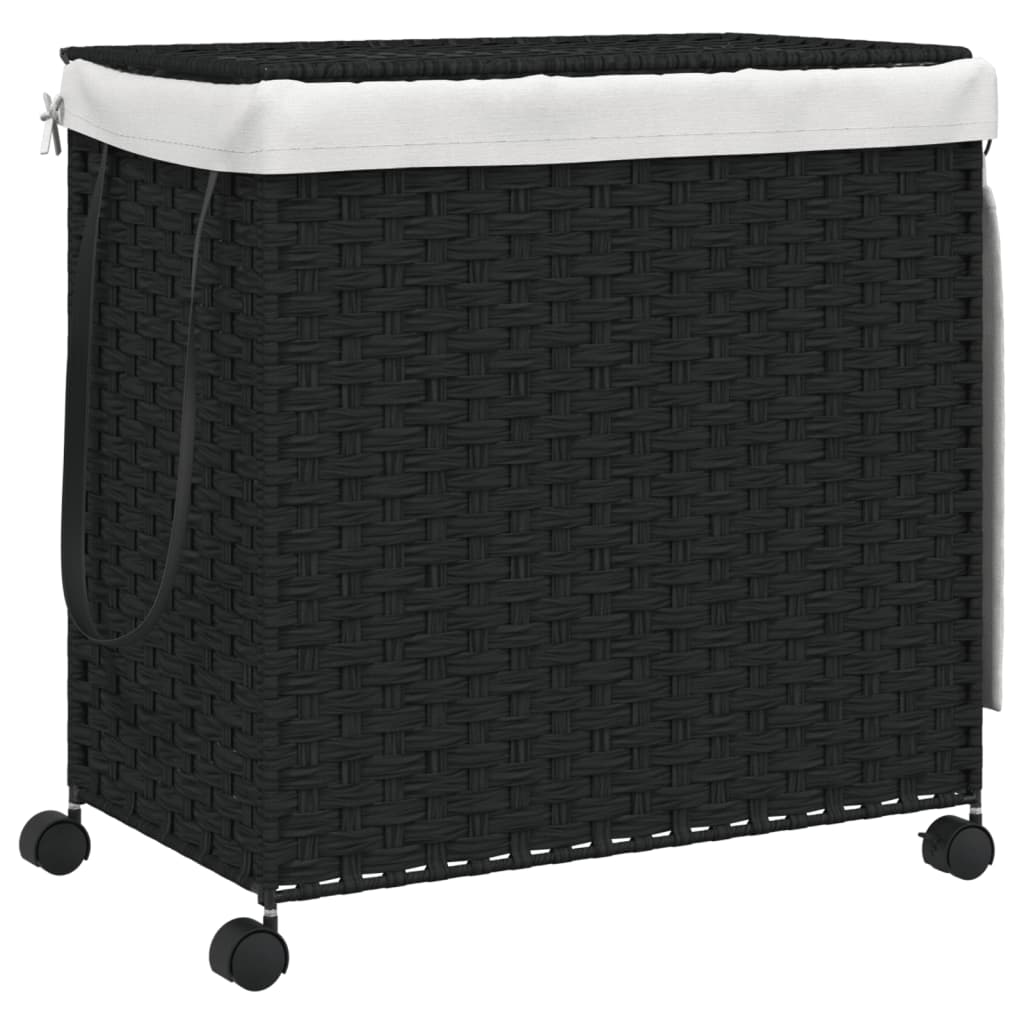 vidaXL Panier à linge avec roulettes noir 60x35x60,5 cm résine tressée