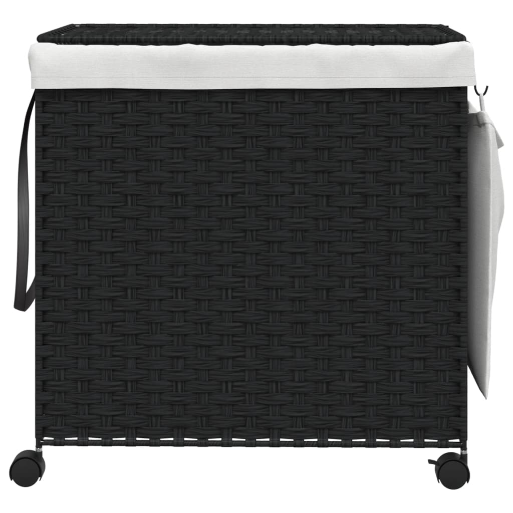 vidaXL Panier à linge avec roulettes noir 60x35x60,5 cm résine tressée
