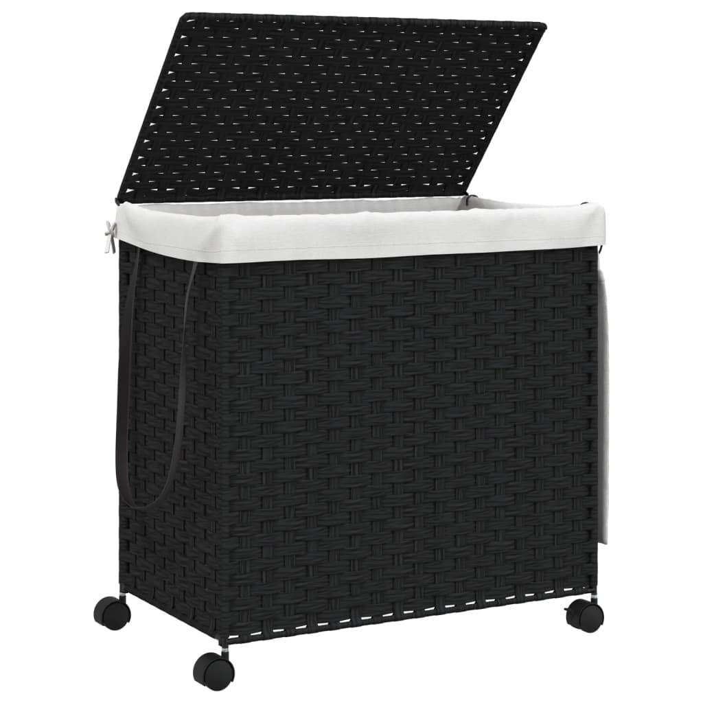 vidaXL Panier à linge avec roulettes noir 60x35x60,5 cm résine tressée